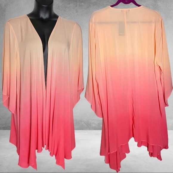 Torrid Chiffon Dip Dye Coral Drape Front Kimono NWT - Picture 6 of 15